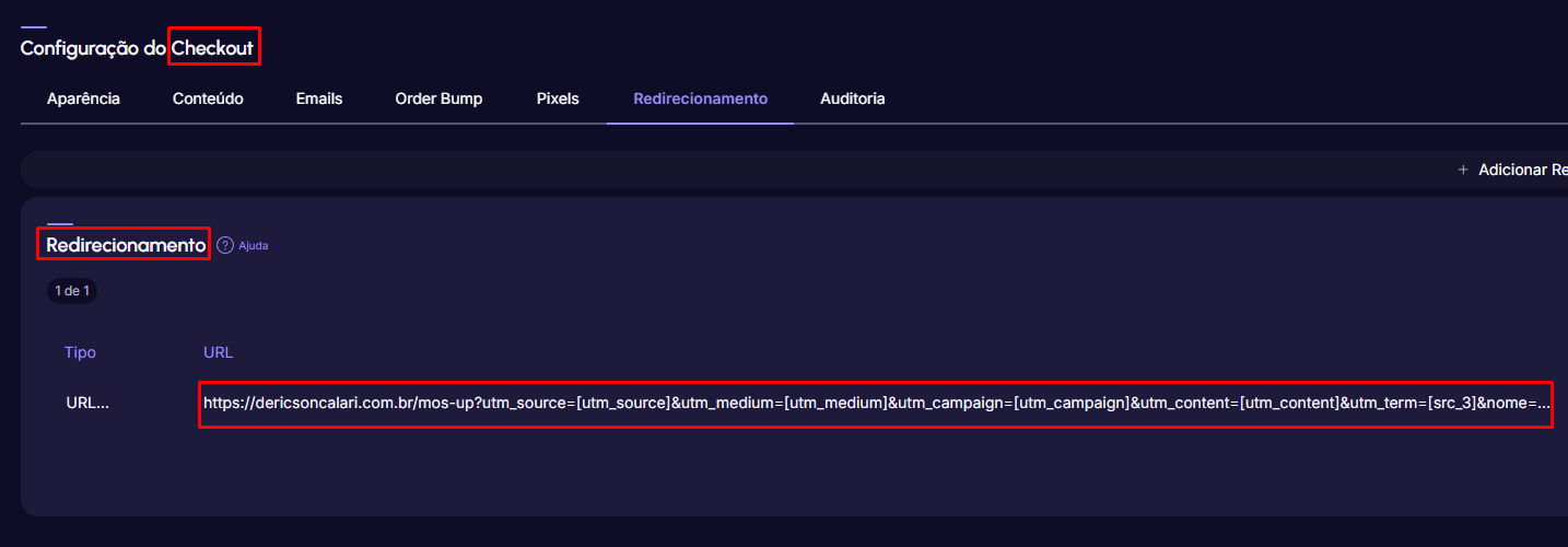Redirecionamento para página de Upsell com parâmetros de URL